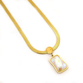 Iridescent Baroque Shell Pendant on Gold Snake Chain